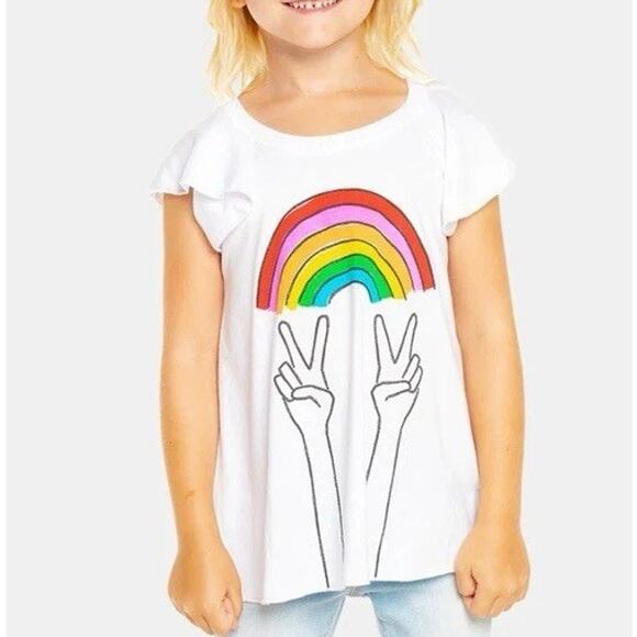 Chaser Girls Rainbow Peace Sign Flutter Short Sleeve T Shirt White Size 10 Girls - Picture 5 of 8